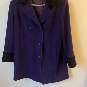 Elegant Women's Purple Pea Coat with Black Accents